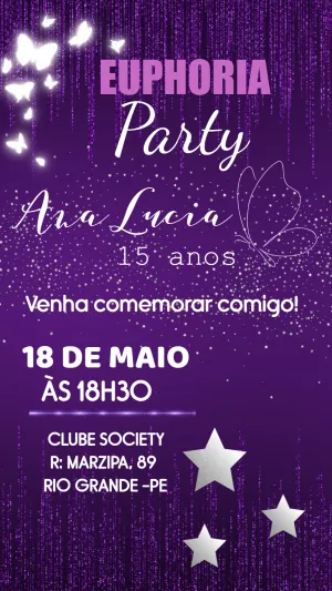 Convite de 15 Anos Euphoria com Brilho para Editar Online