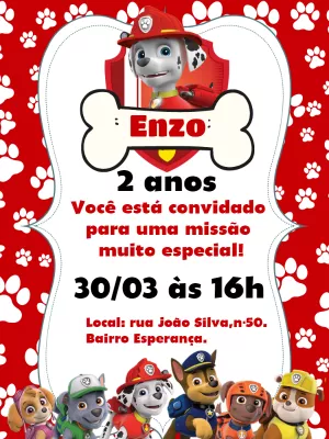 Convite Aniversário Patrulha Canina Marshall para Editar Online