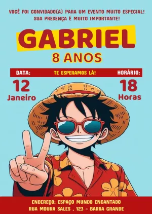 Convite de Aniversário One Piece Luffy para Editar Online