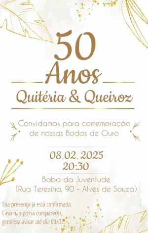 Convite de Bodas de Ouro Elegante para Editar Online