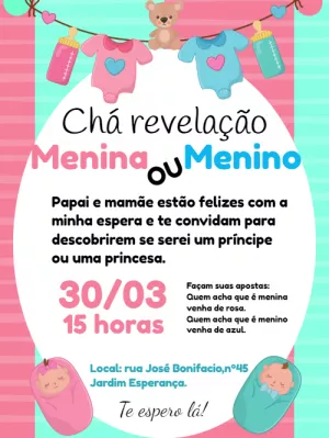 Convite Chá Revelação Varal Baby para Editar Online