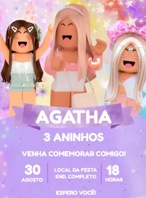 Convite de Aniversário Roblox Menina Lilás para Editar Online