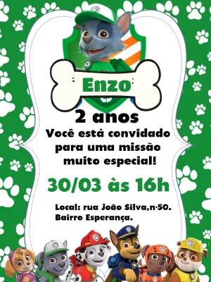 Convite de Aniversário Patrulha Canina Rocky Editável Online