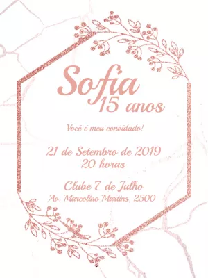 Convite 15 Anos Floral Rosê Glitter para Editar Online