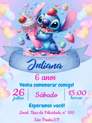 Convite de Aniversário Stitch Doce para Editar Online