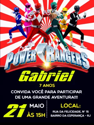 Convite Aniversário Power Rangers para Editar Online