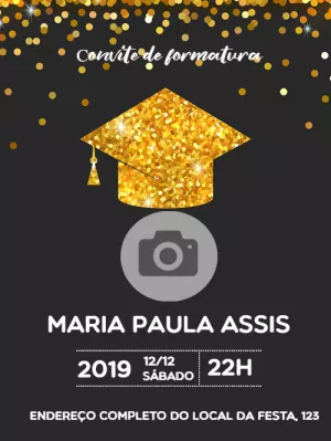 Convite de Formatura Dourado com Foto para Editar Online
