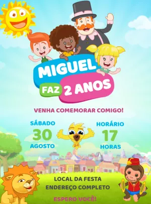 Convite Aniversário Mundo Bita com a Turma para Editar Online