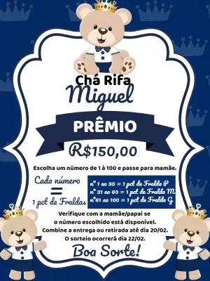 Convite Chá Rifa Ursinho Príncipe para Editar Online
