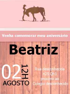Convite de Aniversário Boiadeira com Cavalo para Editar Online