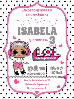 Convite de Aniversário LOL Surprise para Editar Online