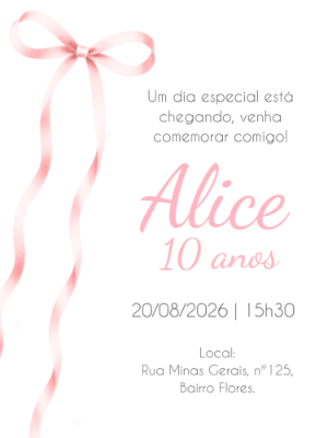 Convite de Aniversário Laço Rosa Coquette Editável