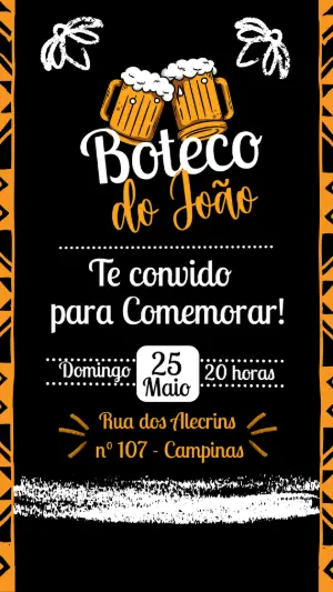 Convite de Aniversário Tema Boteco para Editar Online