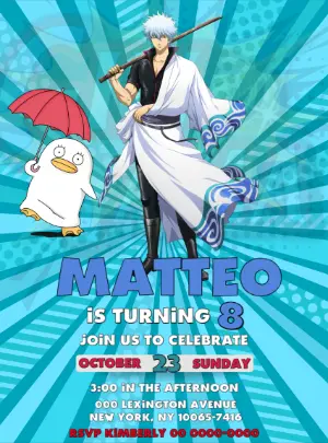 Gintama Anime Birthday Invitation | Editable Digital Template