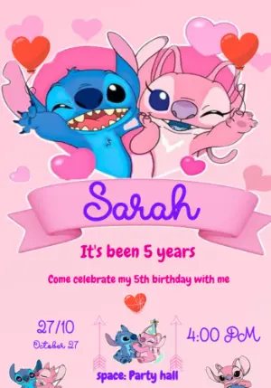 Stitch and Angel Birthday Invitation to Edit Online