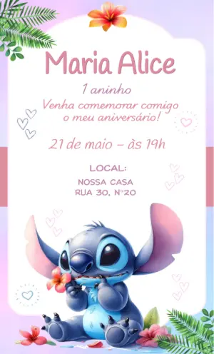 Convite de Aniversário Stitch Fofo para Editar Online