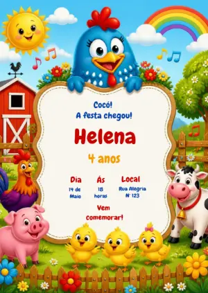 Convite de Aniversário Galinha Pintadinha Editável