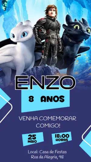 Convite de Aniversário Como Treinar o Seu Dragão para Editar