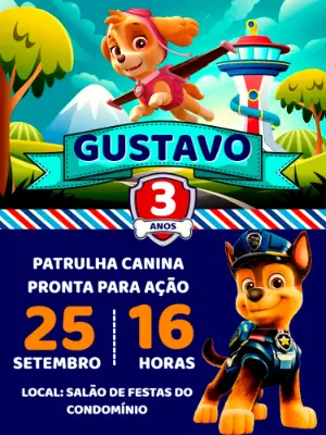 Convite Aniversário Patrulha Canina para Editar Online