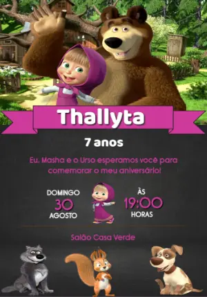 Convite Aniversário Masha e o Urso para Editar Online