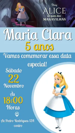 Convite de Aniversário Alice no País das Maravilhas Editável