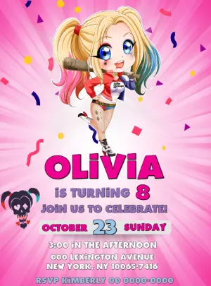 Harley Quinn Birthday Invitation to Edit Online