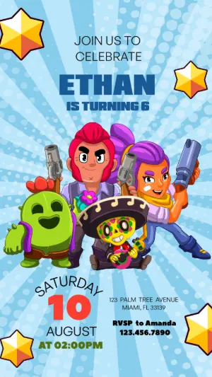 Editable Brawl Stars Birthday Invitation for Video Game Party