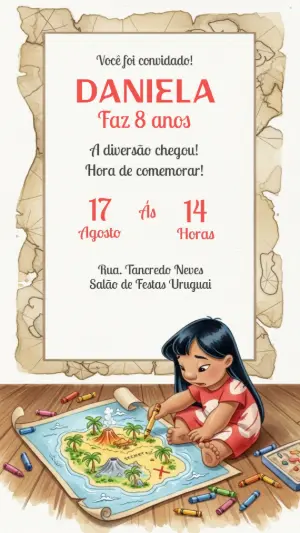 Convite de Aniversário Lilo & Stitch para Editar Online