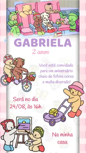 Convite Animado de Aniversário Estilo Bobbie Goods para Editar