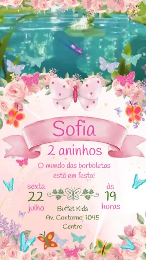 Convite Animado Aniversário Jardim das Borboletas para Editar