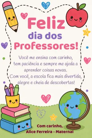 Cartão Dia dos Professores Infantil e Fofo para Editar