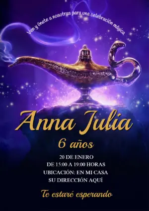 Invitación de Cumpleaños Aladdín Mágica para Editar