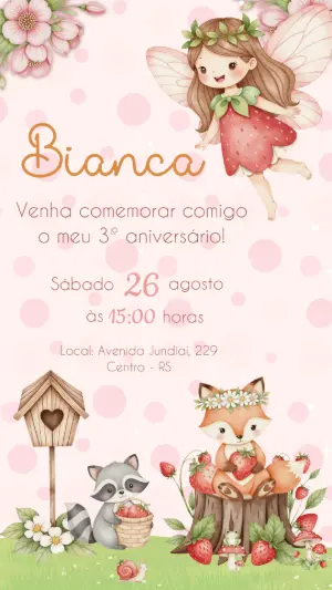 Convite Aniversário Fada no Bosque Encantado Modelo Editável
