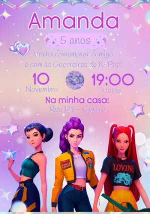 Convite Aniversário Guerreiras do K-Pop Editável Online