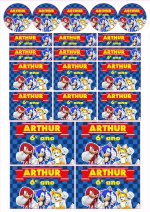 Kit de Etiquetas Escolares Sonic para Editar e Imprimir