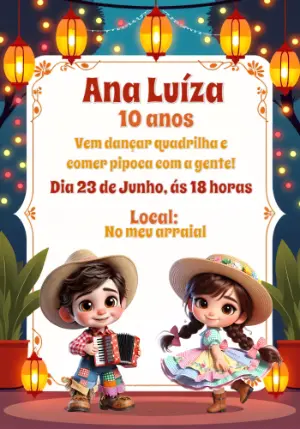 Convite de Aniversário Festa Junina com Caipirinhas para Editar