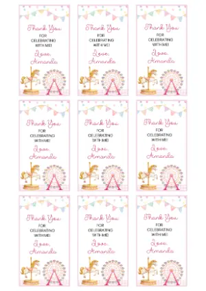 Carnival Birthday Thank You Tag Editable Template