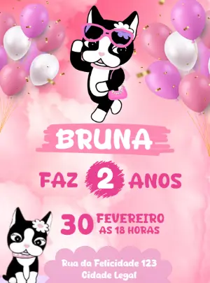 Convite de Aniversário Gatinha Fashion Rosa para Editar
