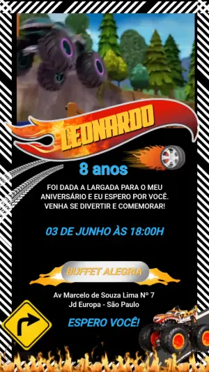 Convite Animado Aniversário Monster Truck para Editar Online