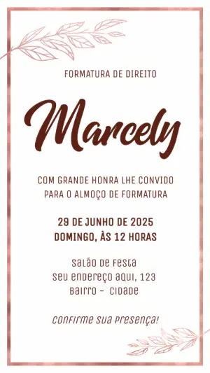 Convite de Formatura Rosê Gold Elegante para Editar Online