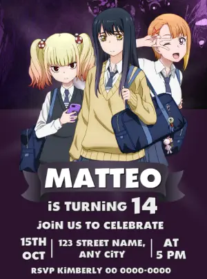 Mieruko-Chan Anime Horror Birthday Invitation Template