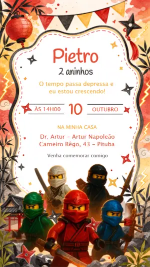 Convite Digital Editável Aniversário Ninjas Lego