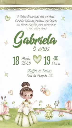 Convite Aniversário Princesa e o Sapo para Editar Online