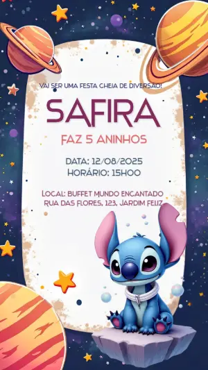 Invitación de cumpleaños Stitch – Estático – Convites Digitais Exclusivos