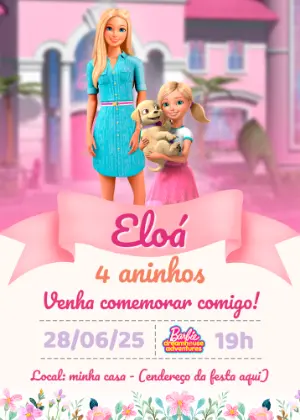 Convite de Aniversário Barbie e Chelsea para Editar Online