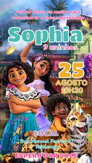 Convite Aniversário Encanto com Personagens para Editar Online
