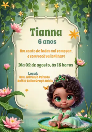 Convite Aniversário Princesa e o Sapo para Editar Online