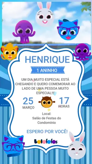 Convite Animado Bolofofos Menino Azul para Editar