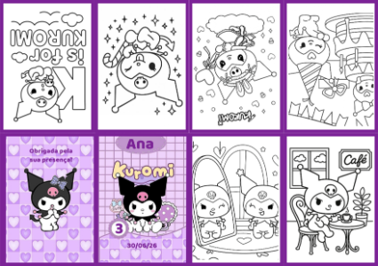 Livrinho de Colorir Kuromi Editável para Lembrancinha de Festa