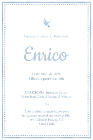 Convite de Batizado Azul Elegante para Editar